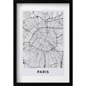 Obraz Elegantní obraz v černém rámu Mapa města Paříž Francie 40x60 cm