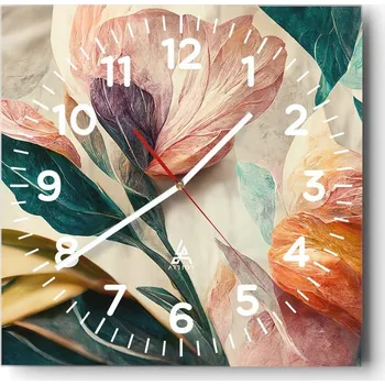 Hodiny Kuchyňské nástěnné hodiny 30x30 Květiny Skleněné hodiny do obýváku Moderní Tiché