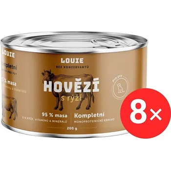 Krmivo pro psa LOUIE Kompletní monoproteinové krmivo hovězí (95%) s rýží (5%) 8 × 200 g