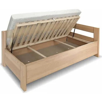 Postel Rohová zvýšená úložná postel jednolůžko ELA - Pravá, 120x200, masiv buk