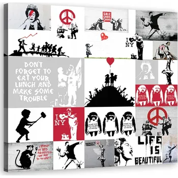 Obraz OBRAZ NA PLÁTNĚ Banksy street art koláž 40x40