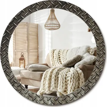 Zrcadlo Zrcadlo nástěnné s ozdobným skleněným rámem Ocelová textura průměr 90 cm
