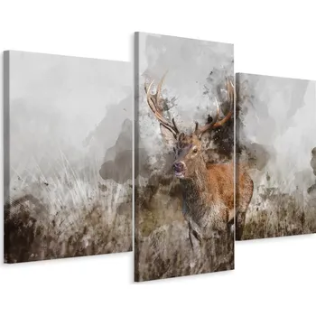 Obraz Obraz Tryptych Jelen Akvarel Příroda Dekorace 150x100 cm