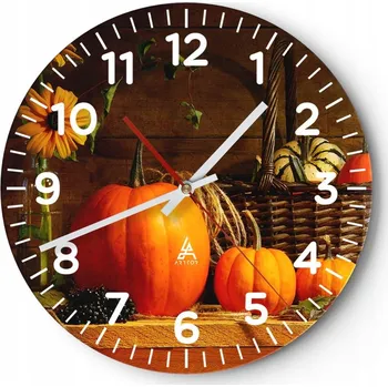 Hodiny Nástěnné hodiny do obýváku 40x40 Dýně Kulatý Skleněné hodiny Loft Tiché