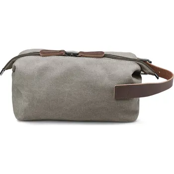 Kosmetická taška Kosmetická taška z kovově šedého plátna a hnědé kůže - Trendhim