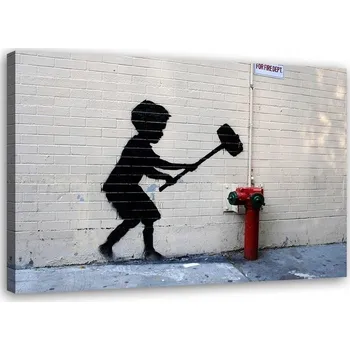 Obraz OBRAZ NA PLÁTNĚ Banksy Chlapec s kladivem 60x40
