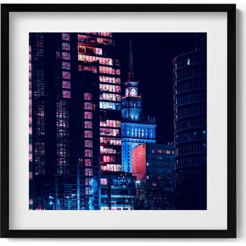 Obraz Moderní nástěnná dekorace obraz v černém rámu Varšava v noci 50x50 cm
