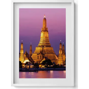 Obraz Ozdobný nástěnný obraz v bílém rámu Chrám v Bangkoku Thajsko 50x70 cm
