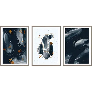 Obraz TRYPTYCH Sada 3 OBRAZŮ V RÁMU abstrakce mramor černý 53x43cm P2500