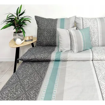 Povlečení Povlečení saténové bavlny PREMIUM 160x200 Proužky šedá máta