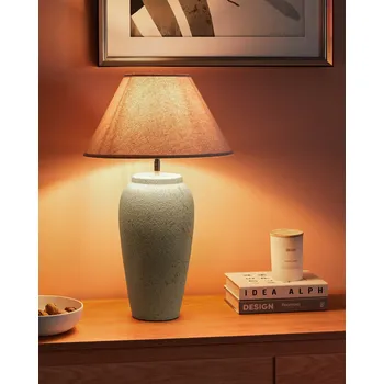 Lampička Stolní lampa bílá keramická základna lněné nastavitelné kuželové stínidlo moderní minimalistický design obývací pokoj ložnice Beliani