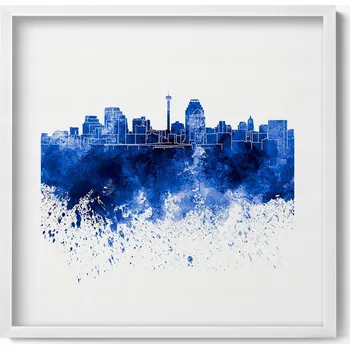 Obraz Ozdobný nástěnný obraz v bílém rámu Panorama San Antonio akvarely 50x50 cm