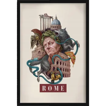 Obraz Nástěnný obraz rám Retro styl Řím Koloseum Vlčice Panteon Pizza 40x60 cm