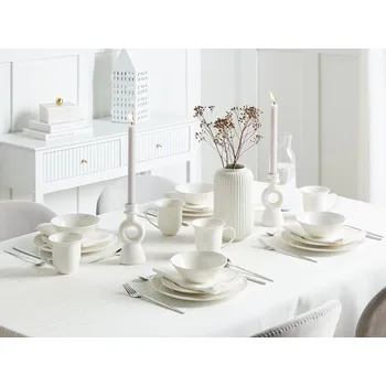 Sada nádobí 16dílná sada nádobí bílý porcelán kaolin lesklý povrch sada pro 4 osoby klasický design kuchyně jídelna Beliani