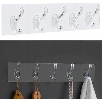 Věšák Samolepicí dvojitý Háček na ramínko 5 ks 50x6,5cm průhledný