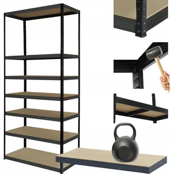 Dílenský regál Kovový regál do skladu HELIOS 270x75x30cm, 7 polic, nosnost 175kg/police, kombinovatelný