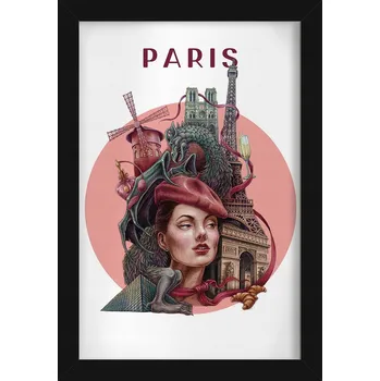 Obraz Stylový obraz v rámu Paříž Eiffelova věž Notre Dame Moulin Rouge 20x30 cm