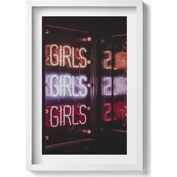 Obraz Dekorace obraz s grafikou v krásném bílém rámu Svítící neony Girls 40x60 cm