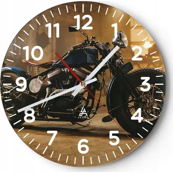 Hodiny Kuchyňské nástěnné hodiny 30x30 Motocykl Moderní skleněné hodiny Tichý chod
