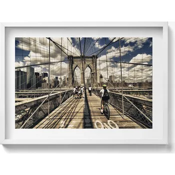 Obraz Obraz v bílém rámu na zeď Výhled na Brooklynský most New York 70x50 cm