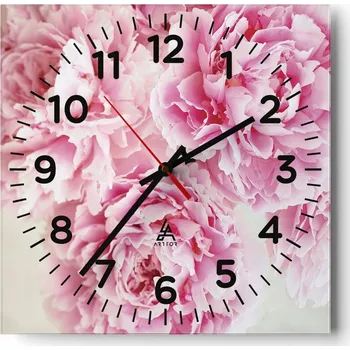 Hodiny Kuchyňské nástěnné hodiny 30x30 Pivoňky Skleněné hodiny do obýváku Moderní Tiché