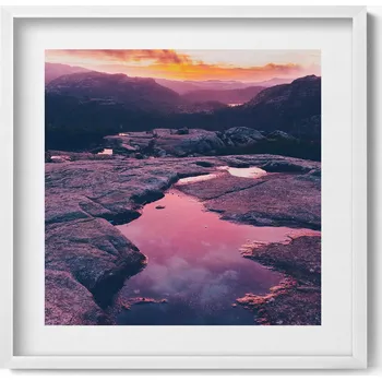 Obraz Obraz s rámem a grafikou na zeď Horská krajina při západu slunce 50x50 cm