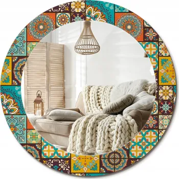 Zrcadlo Stylové kulaté zrcadlo na zeď s potiskem na skle průměr 60 cm - Arabský vzor