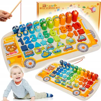 Dřevěná hračka Dřevěné puzzle Bajkowy Kuferek autobus s rybičkami 3+