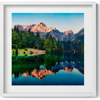 Obraz Dekorativní nástěnný obraz v bílém rámu do obýváku Krajina jezera 50x50 cm