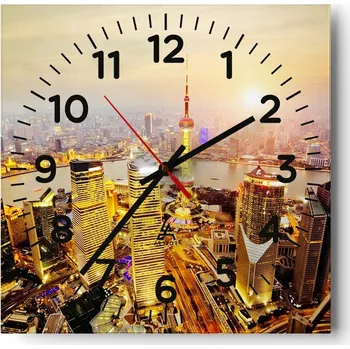 Hodiny Nástěnné hodiny do obýváku 40x40 Město Bez Hlučné Skleněné hodiny Tiché