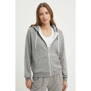 Dámská mikina Bavlněná mikina Polo Ralph Lauren dámská, šedá barva, s kapucí, melanžová, 211935584 90X, vel. XS