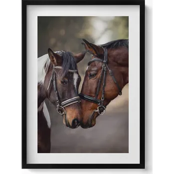 Obraz Dekorativní nástěnný obraz v rámu s grafikou Portrét koní v lese 50x70 cm