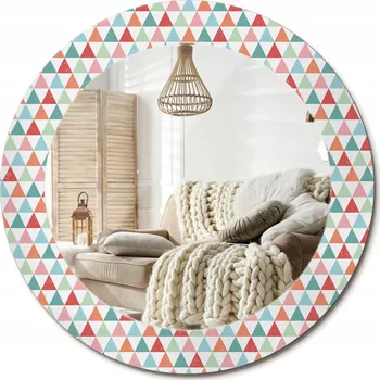 Zrcadlo Zrcadlo s ozdobným skleněným rámem s potiskem Geometrický vzor o průměru 60 cm