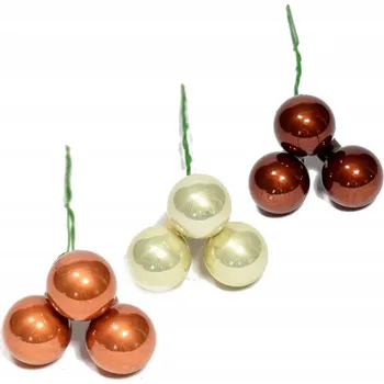 Vánoční dekorace Vánoční Baňky na drátku 3 cm/18 ks Hnědá Krémová Toffee 18 ks