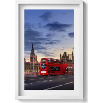 Obraz Nástěnný obraz v bílém rámu s grafikou Červený autobus v Londýně 40x60 cm