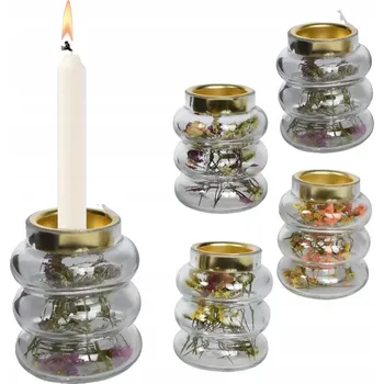 Svícen Skleněný svícen baňka se sušenými květinami 9 Cm