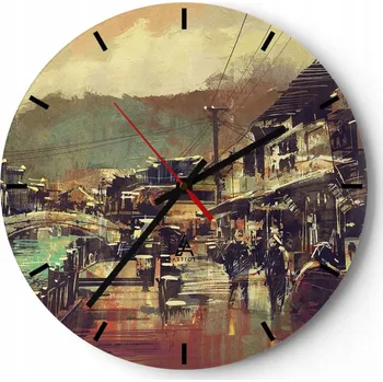 Hodiny Velké nástěnné hodiny 40x40 Krajina Skleněné hodiny Kulatý Tiché