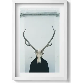 Obraz Elegantní obraz v bílém rámu Muž s jelení lebkou 40x60 cm