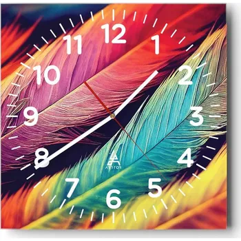 Hodiny Kuchyňské nástěnné hodiny 30x30 Peří Skleněné hodiny do obýváku Moderní Tiché