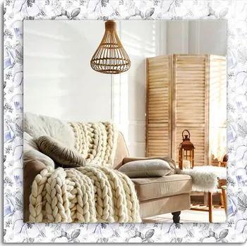 Zrcadlo Loftové závěsné zrcadlo s ozdobným skleněným rámem Květiny a listy 60x60 cm