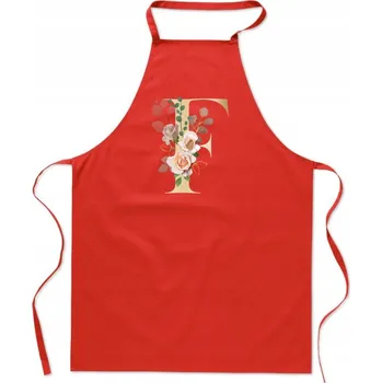 Kuchyňská zástěra KUCHYŇSKÁ ZÁSTĚRA červená S PÍSMENEM F (jméno Fausti, Franek, Faustyna) FA_335_cw