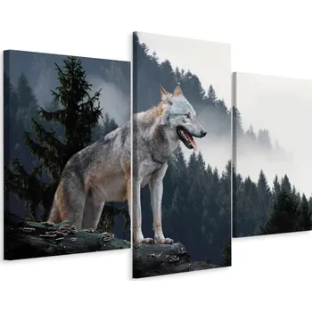 Obraz Obraz Tryptyk VLK v Horském Lese Krajina 60x40