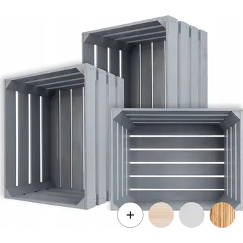 Úložný box Dřevěná bedna x3 šedá krabička truhla velká na hračky květiny 50x40x30 cm