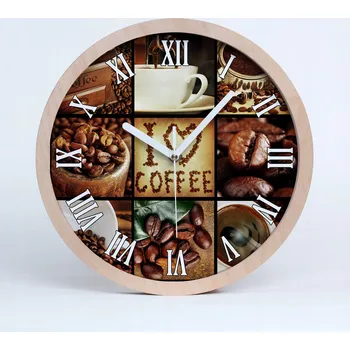 Hodiny Velké dřevěné plovoucí nástěnné hodiny káva koláž průměr 25 cm