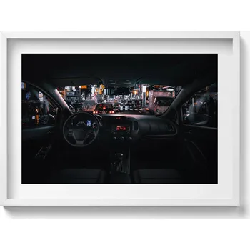 Obraz Moderní nástěnná dekorace obraz v bílém rámu Auto v Tokiu 70x50 cm