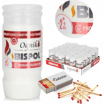 Svíčka Parafínové vložky do hřbitovních svíček BISPOL WP2N 48H 30 ks + zápalky DABSTER_ PL a38