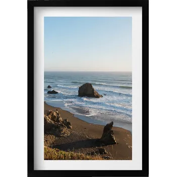 Obraz Dekorativní nástěnný obraz s rámem a grafikou loft Přímořská krajina břeh 40x60 cm