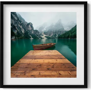 Obraz Obraz dekorace na zeď Krajina - molo, loďka, jezero, lesy a hory 50x50 cm