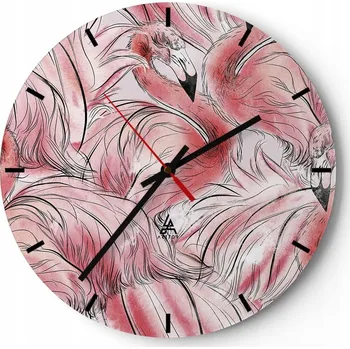 Hodiny Velké nástěnné hodiny na zeď 40x40 Plameňák Skleněné hodiny Kulatý Tiché