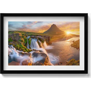 Obraz Nástěnný obraz v rámu s grafikou: Krajina přírody při západu slunce, 60x40 cm